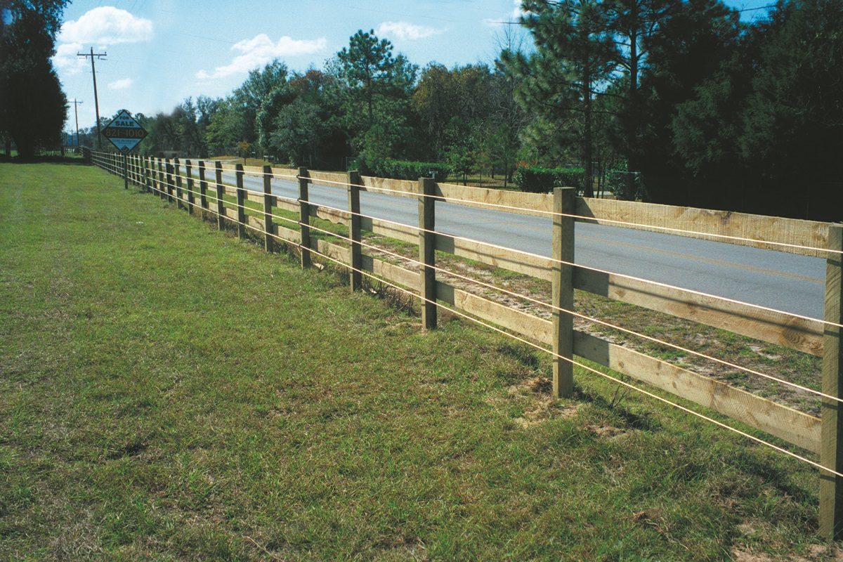 A board fence protected with 4 strands of ElectroBraid